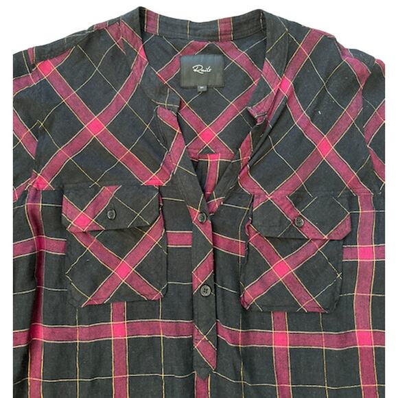Rails Redding Frayed Plaid Button-Down Shirt, Black/Gold Metallic, Size MEDIUM - Picture 8 of 8